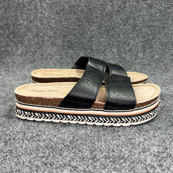 Muk Luks Platform Sandlas Women's Size 9 Black Leather Espadrille Comfort Slides - Picture 1 of 12
